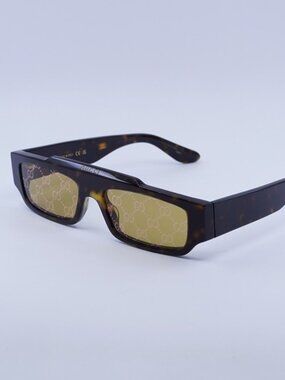 Gucci GG1592S 002 Sunglasses Havana Rectangle Frame, Yellow with Pattern Lenses